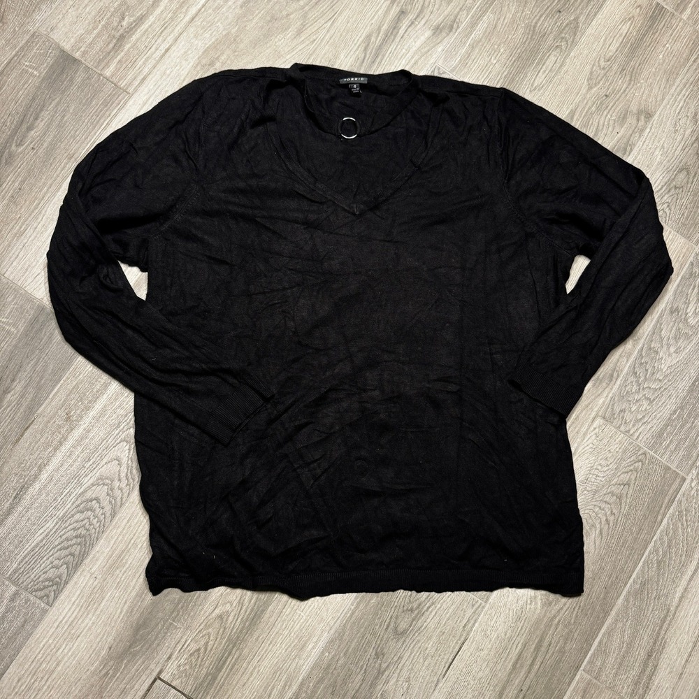 Torrid Womens Black Choker Neck Ring Detail V-Neck Long Sleeve Sweater Size 4XL